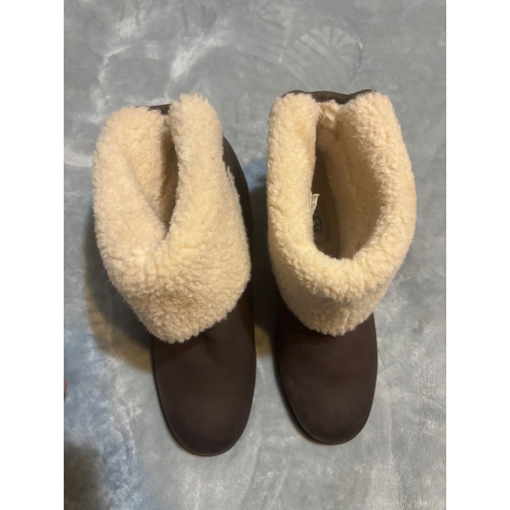 UGG Aldon Dark Brown Leather Shearling Fold Down Boots 1017486 11